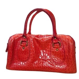 J.CREW Genuine Leather Croc-Embossed Satchel Purse. Red.